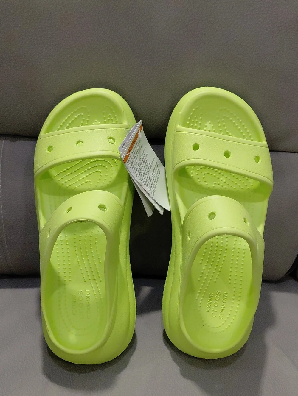 CROCS Neon Lime Dual-Strap Slide Sandals